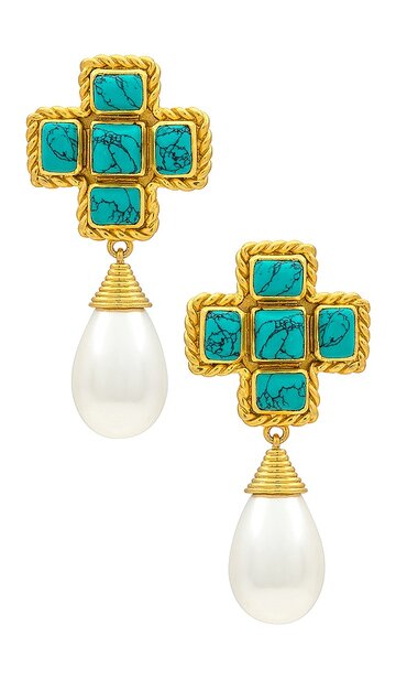VALERE Rosa Earrings in Metallic Gold in turquoise
