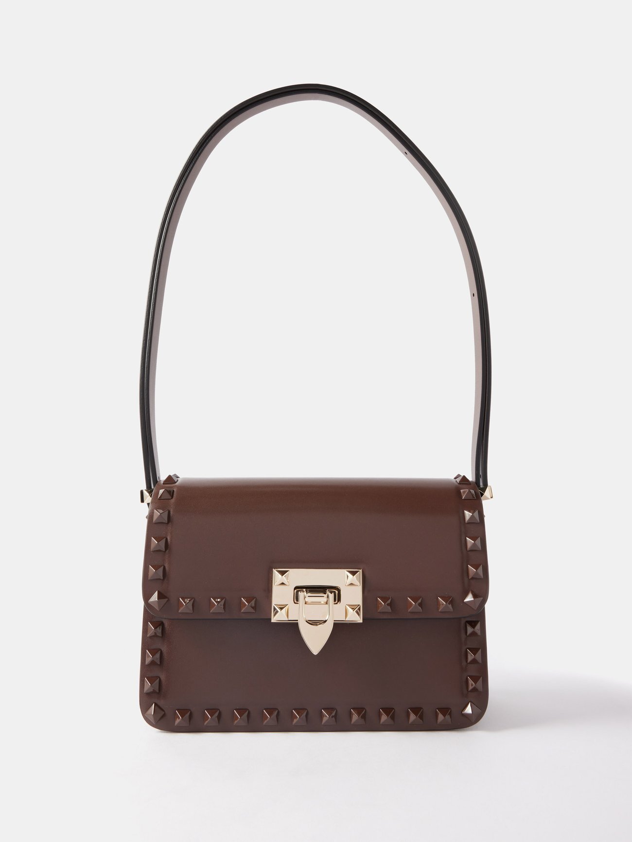 Valentino Garavani - Rockstud Small Leather Shoulder Bag - Womens - Dark Brown