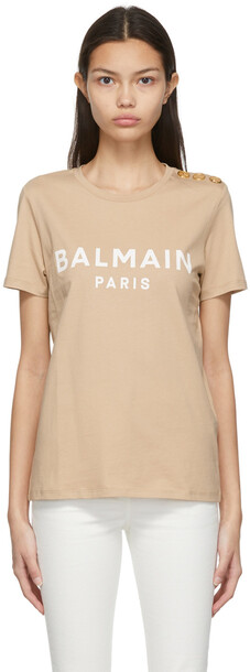Balmain Beige Logo T-Shirt