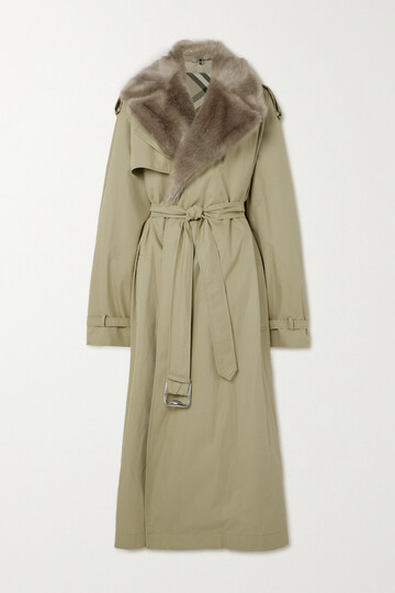 burberry - faux fur-trimmed cotton-gabardine trench coat - neutrals