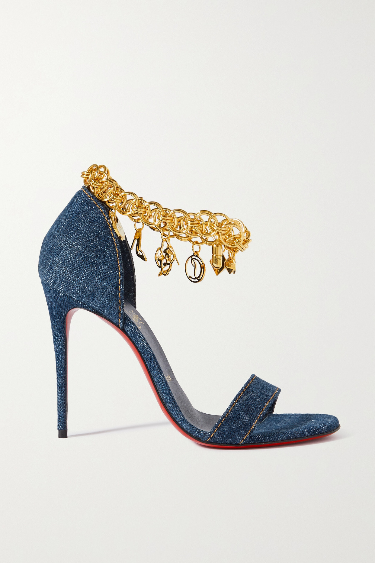 Christian Louboutin - Gourmi 100 Chain-embellished Denim Sandals - Blue