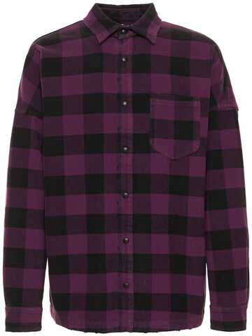 palm angels logo print cotton check over shirt in purple