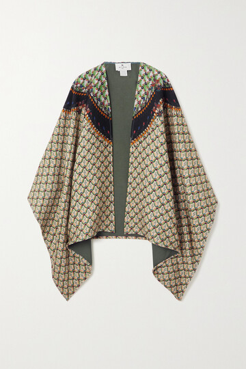 etro - printed wool-blend cape - green