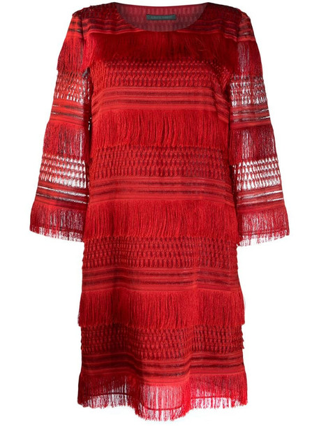 Alberta Ferretti tassel shift dress in red
