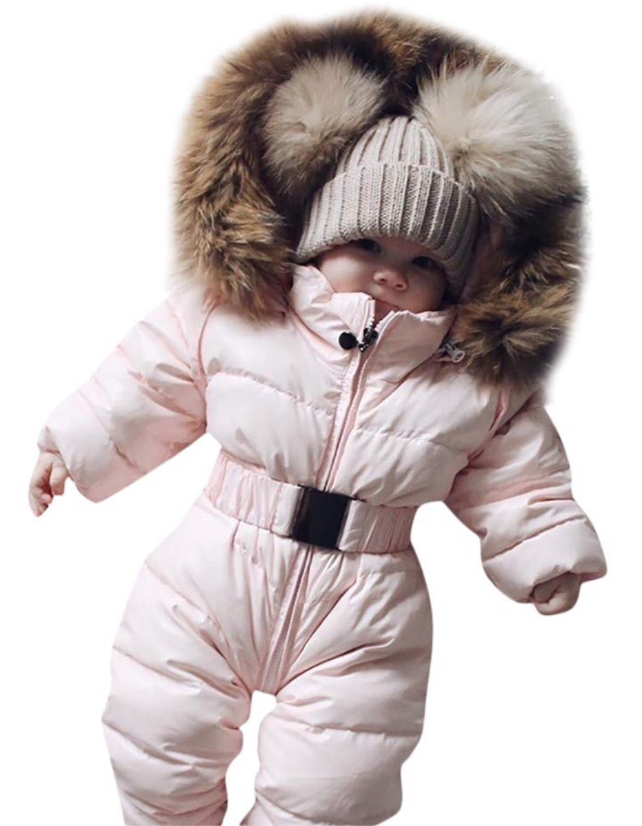 coat, snowsuit, baby, baby snowsuit, pink, fur, fluffy snowsuit - Wheretoget