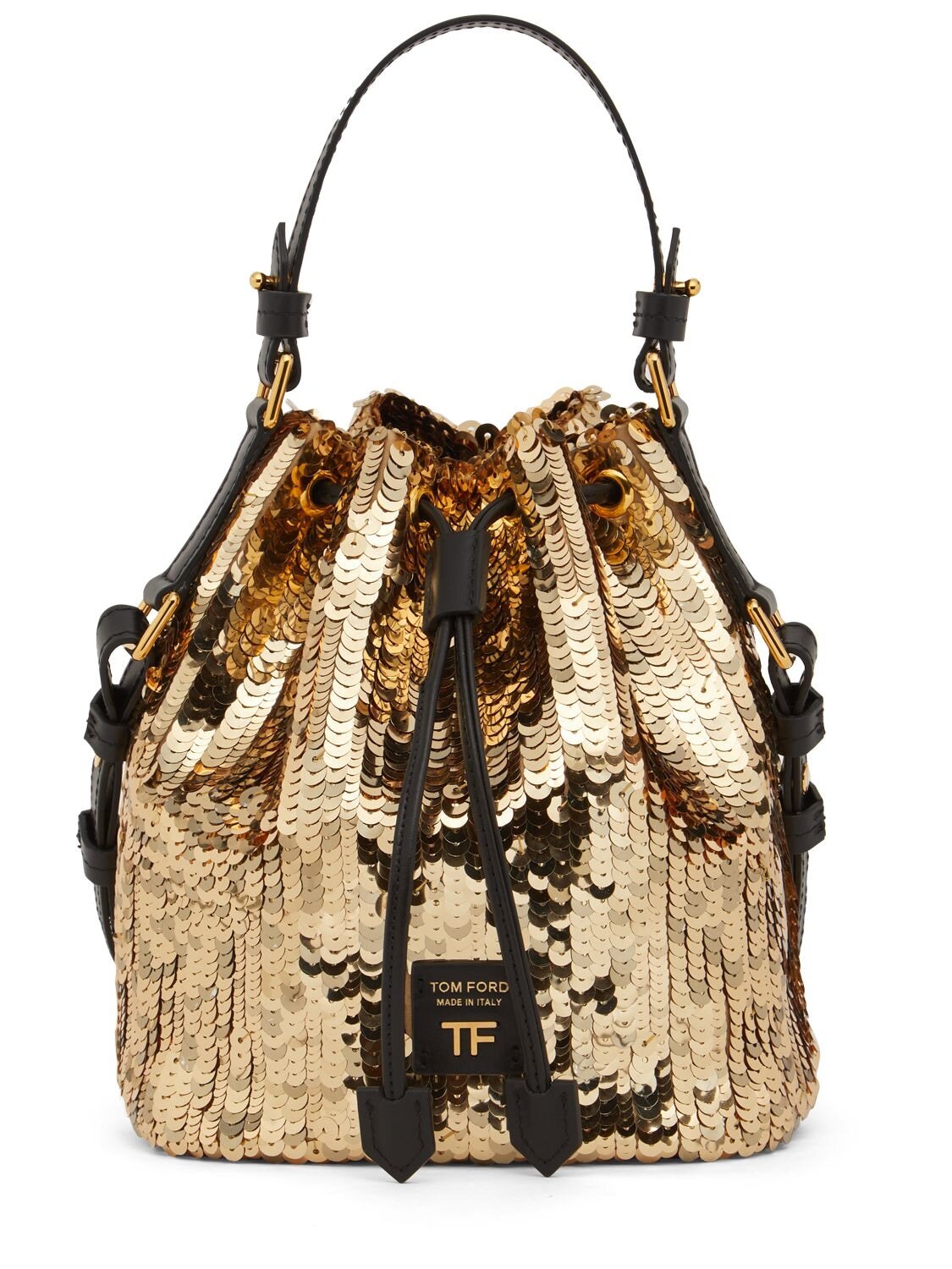 TOM FORD Small Disco Sequined Bucket Bag in black / gold