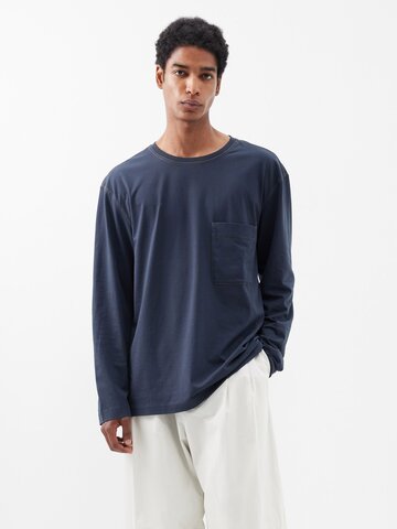lemaire - cotton-jersey long-sleeved t-shirt - mens - navy