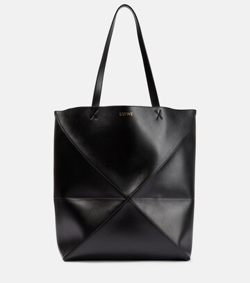 loewe puzzle fold large leather tote bag in black