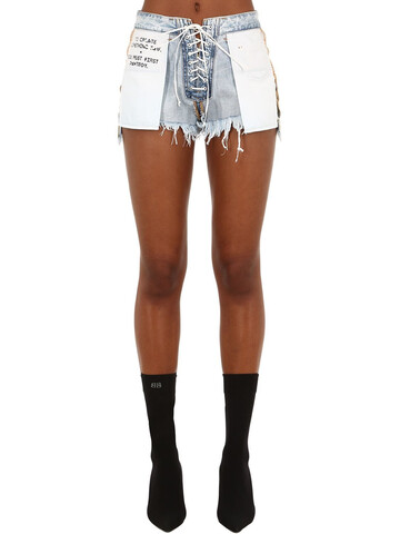 UNRAVEL Stone 10 Reverse Lace-up Denim Shorts in blue