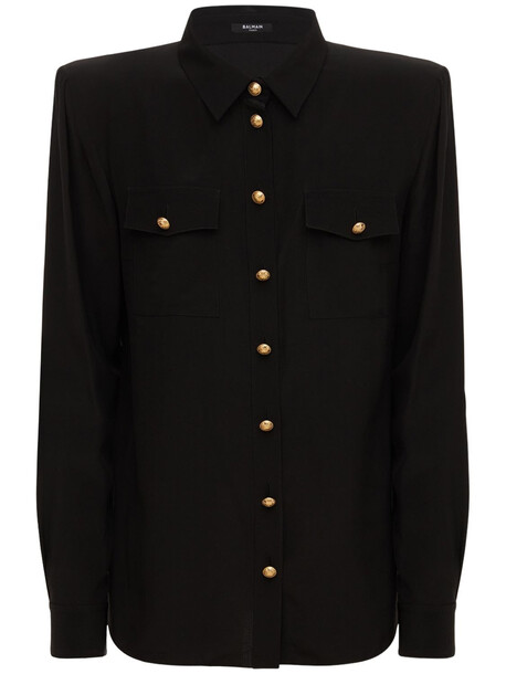 BALMAIN Sheer Silk Crêpe Shirt in black