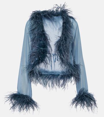 oseree oséree feather-trimmed blouse in blue
