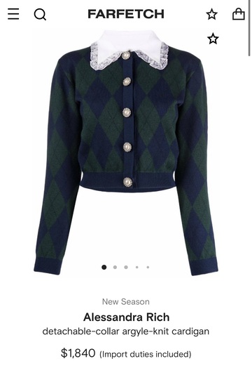 sweater,alessandra rich,argyle,far fetch,cardigan,preppy,navy,green