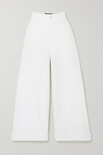 mother - snacks! cropped high-rise wide-leg jeans - white