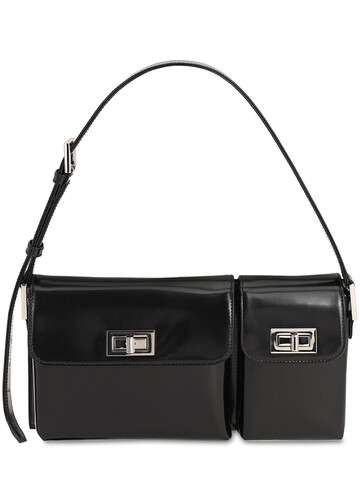 by far billy semi patent leather shoulder bag in black