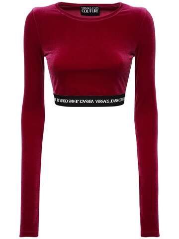 VERSACE JEANS COUTURE Logo Stretch Velvet Crop Top in fuchsia
