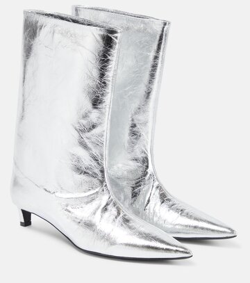 jil sander metallic leather ankle boots in silver