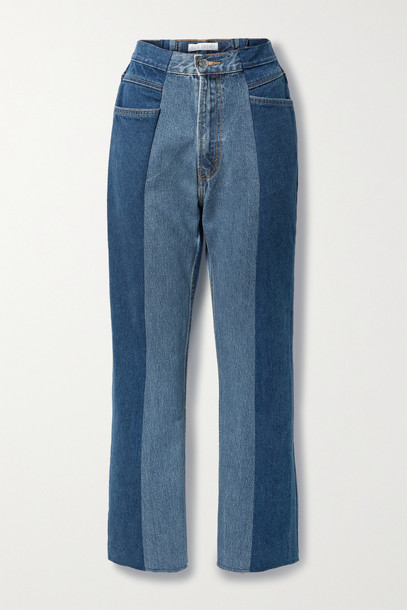 E.L.V. Denim - + Net Sustain The Twin Cropped Frayed Two-tone High-rise Flared Jeans - Blue