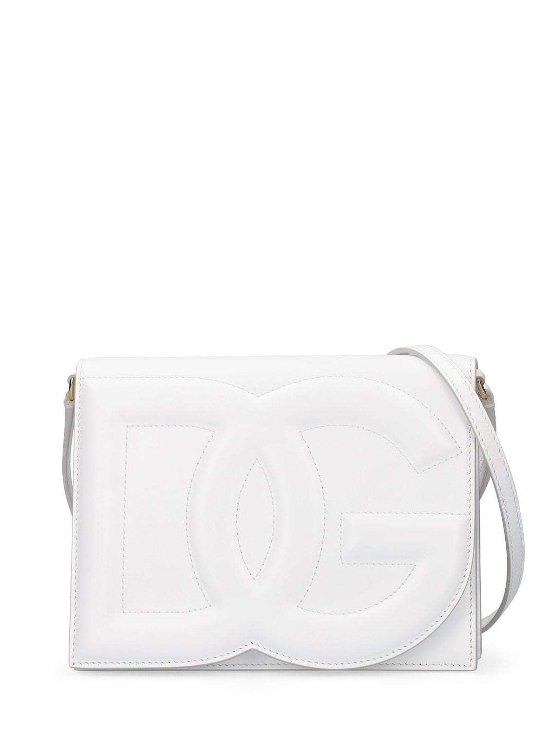 DOLCE & GABBANA Dg Logo Leather Shoulder Bag in white