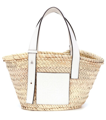 Loewe Small leather-trimmed basket tote in white