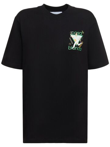 casablanca printed logo jersey t-shirt in black / multi