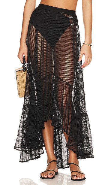 patbo netted beach maxi skirt in black