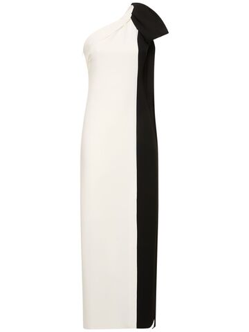 roland mouret asymmetric stretch cady bow maxi dress in black / white