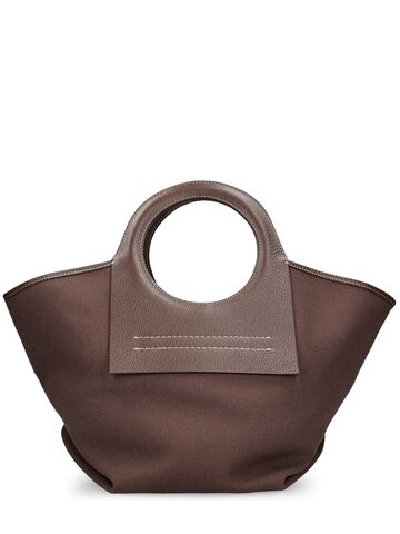 HEREU Cala S Canvas & Grain Leather Tote Bag in brown