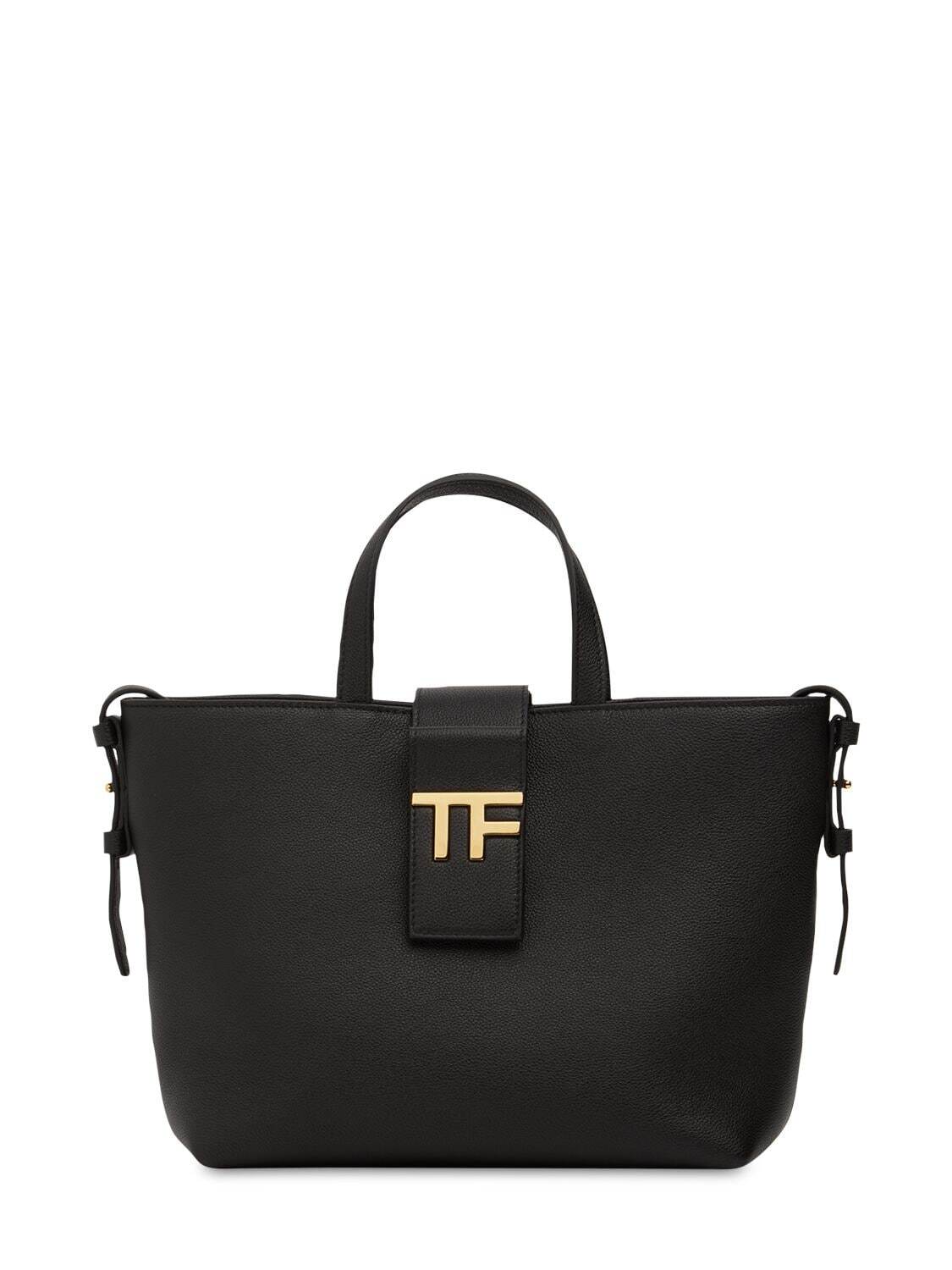 TOM FORD Mini Tf E/w Grain Leather Tote Bag in black