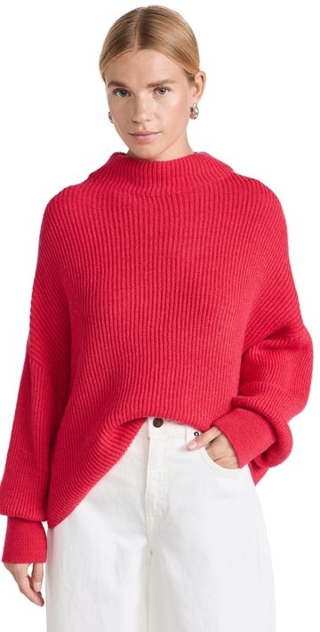 closed funnel neck long sleeve sweater fiery pink xs