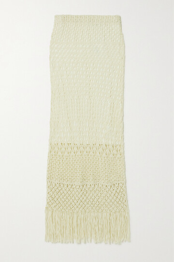 polo ralph lauren - fringed crocheted and macramé cotton midi skirt - off-white