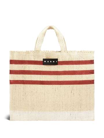 marni market canapa stripe-trim tote bag - neutrals
