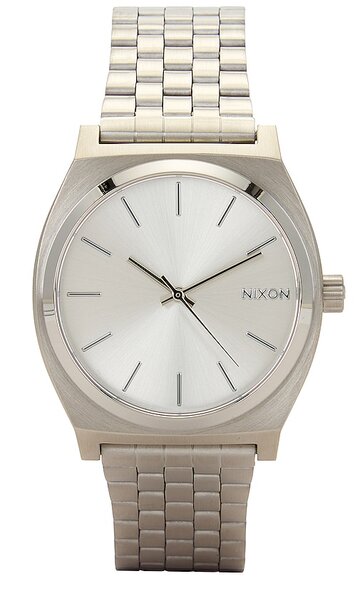 nixon time teller watch in metallic silver
