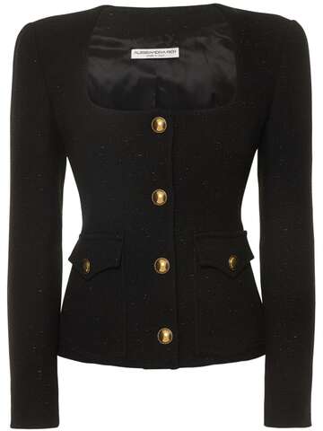 ALESSANDRA RICH Tweed Bouclé Square Neck Jacket in black