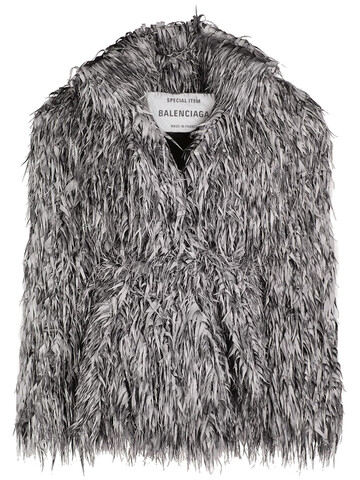 BALENCIAGA Laser Cut Faux Fur Jacket in black / white