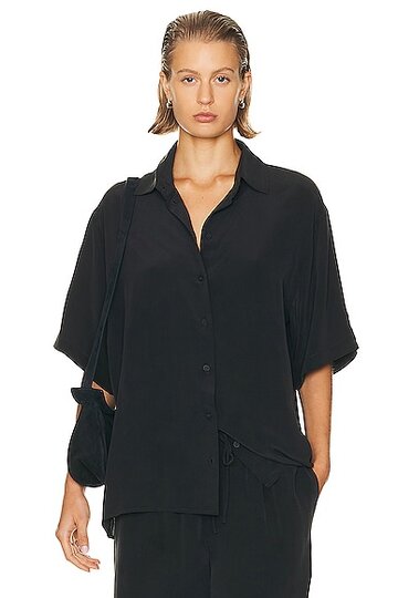 st. agni unisex silk shirt in black