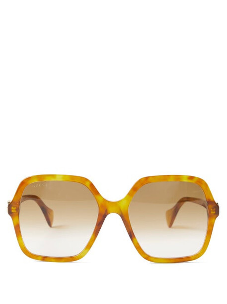 Gucci - Hexagonal-frame Acetate Sunglasses - Womens - Light Brown Multi