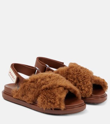 marni fussbett shearling sandals in brown