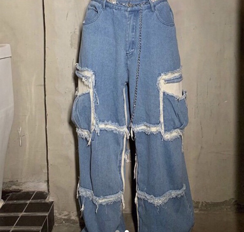 Emmiol Free shipping 2024 Punk Blue Wash Baggy Cargo Jeans Blue S in Cargo  Jeans online store.