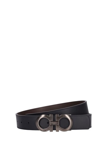 ferragamo 3.5cm logo leather belt in black / brown