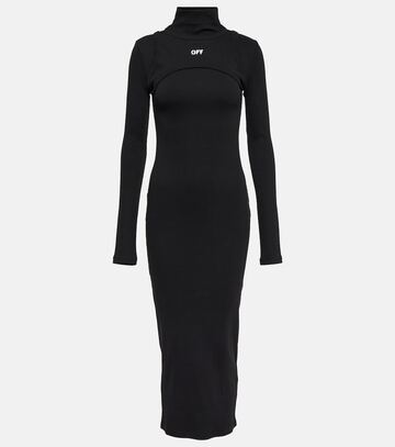 off-white high-neck cotton-blend midi dress in black