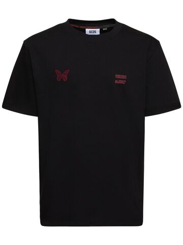gcds butterfly logo embroidery cotton t-shirt in black