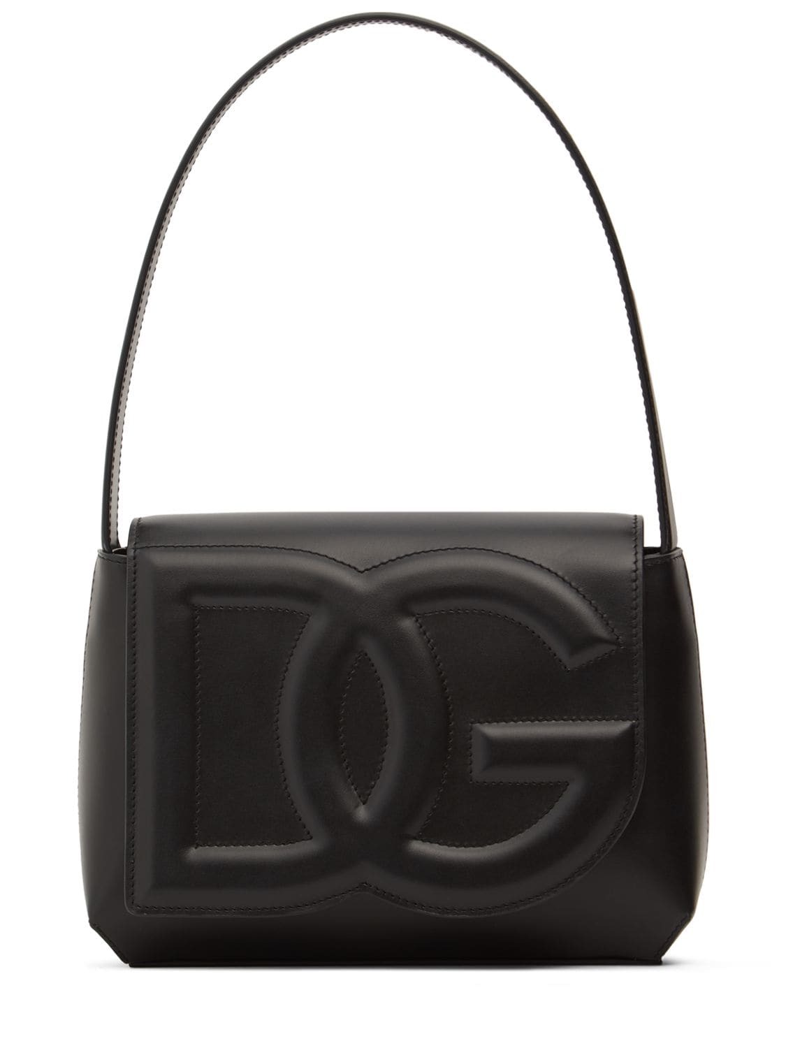 DOLCE & GABBANA Logo Leather Shoulder Bag in black