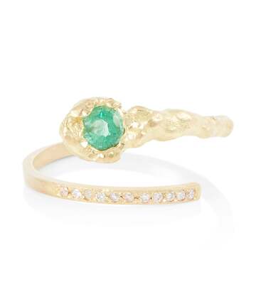 Elhanati Edith 18kt gold ring with diamonds and emerald