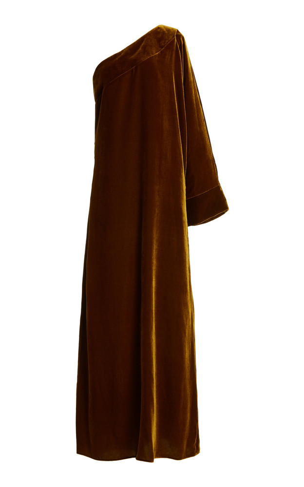 Bernadette Antwerp Gigi One-Shoulder Silk Velvet Maxi Dress in gold