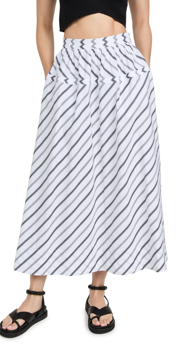 Tory Burch Variegated Stripe Poplin Skirt in black / white