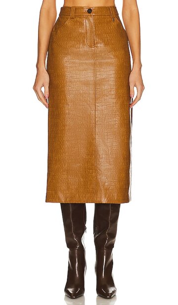 song of style marlon midi skirt in tan in brown