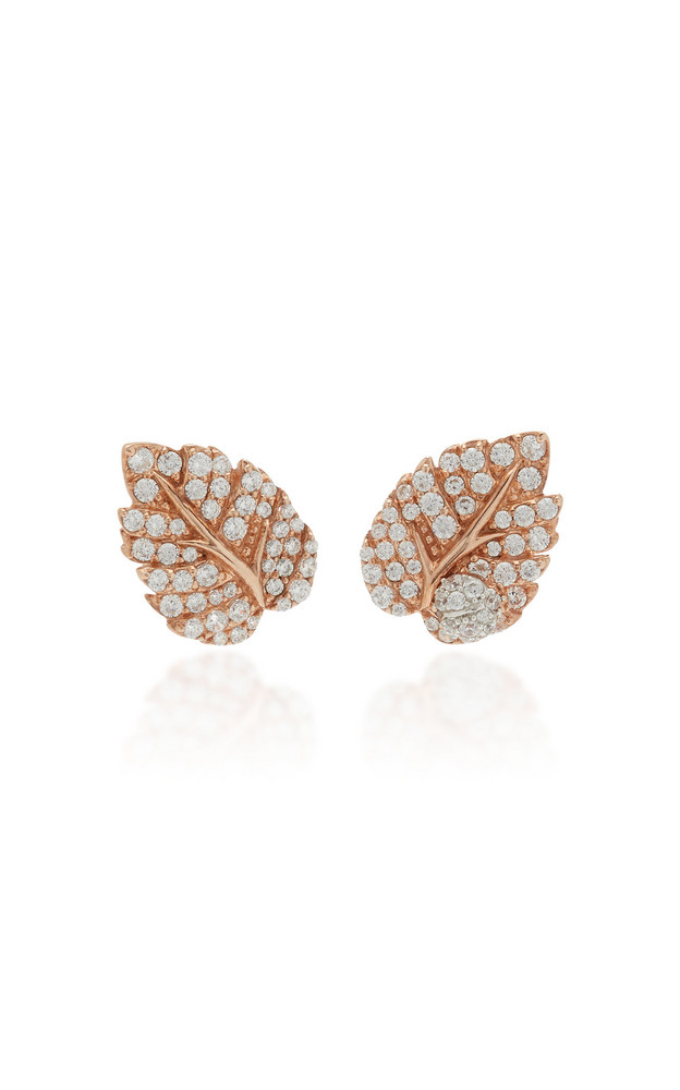 Anabela Chan Leaf 18K Gold Vermeil Diamond Earrings in pink