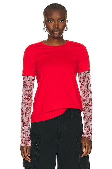 givenchy double layer long sleeve t shirt in red