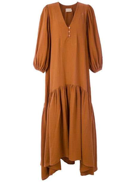 LE SOLEIL D'ETE cotton Almira maxi dress in brown
