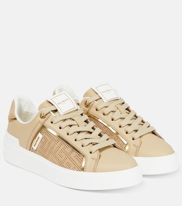 balmain b court perforated leather sneakers in beige